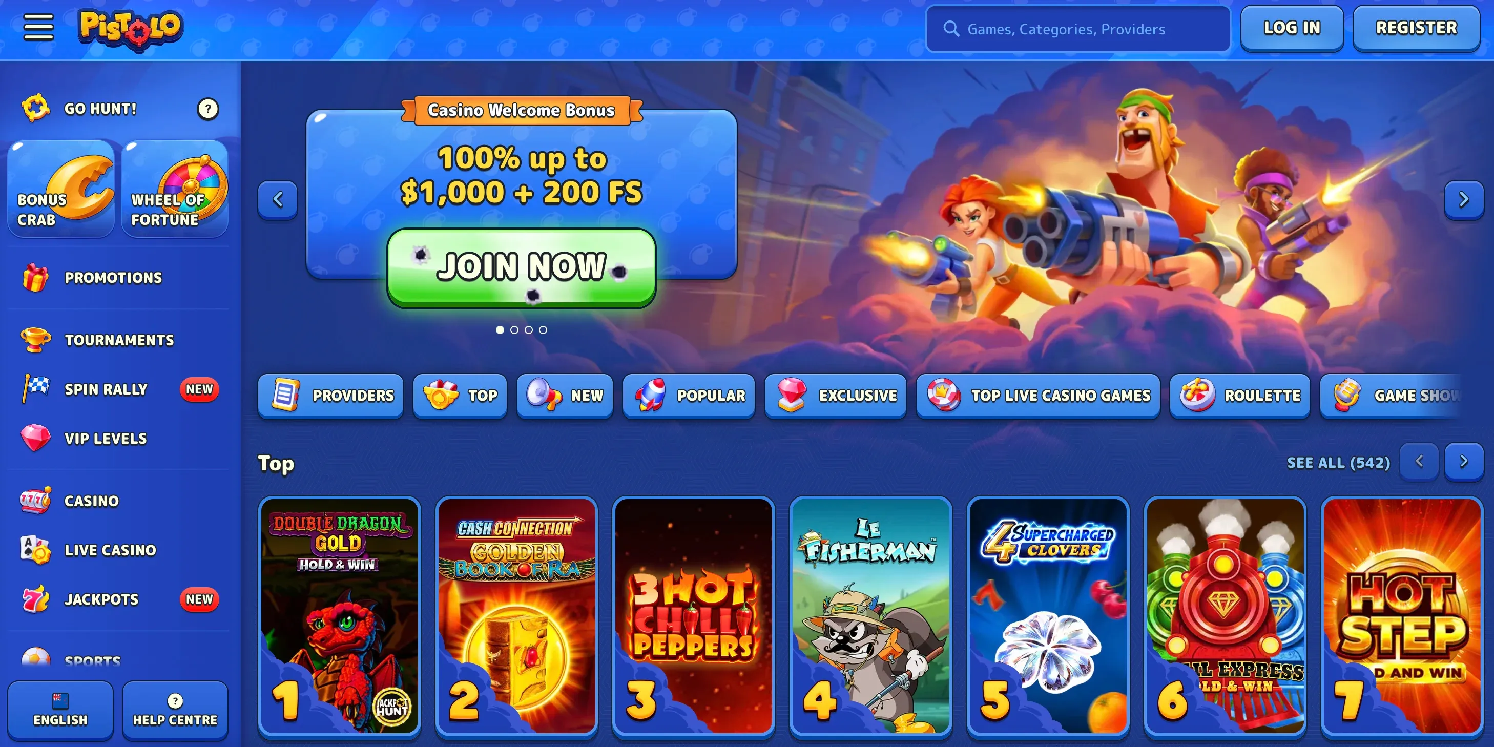 Pistolo casino homepage